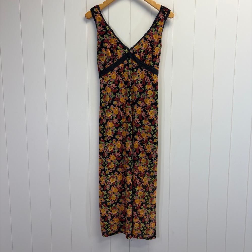 Stitch & Pine Y2K Babydoll Citrus Floral Mesh Maxi Dress Women Size M Whimsigoth